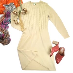 Sara Morgan Elegant Cream Knit Sweater Dress Sz Mp